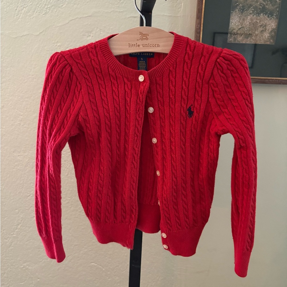 Ralph Lauren Vibrant Red Cable Knit Cardigan